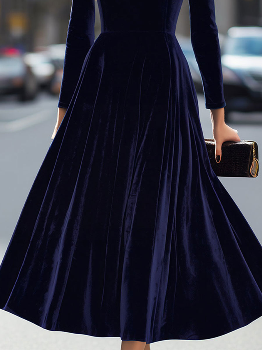 Larah – Luxurious Velvet Long-Sleeve Midi Dress