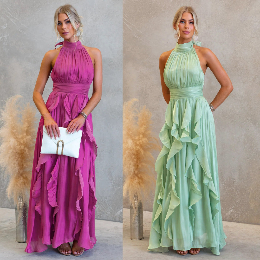 Celestia Ruffled Halter Maxi Dress