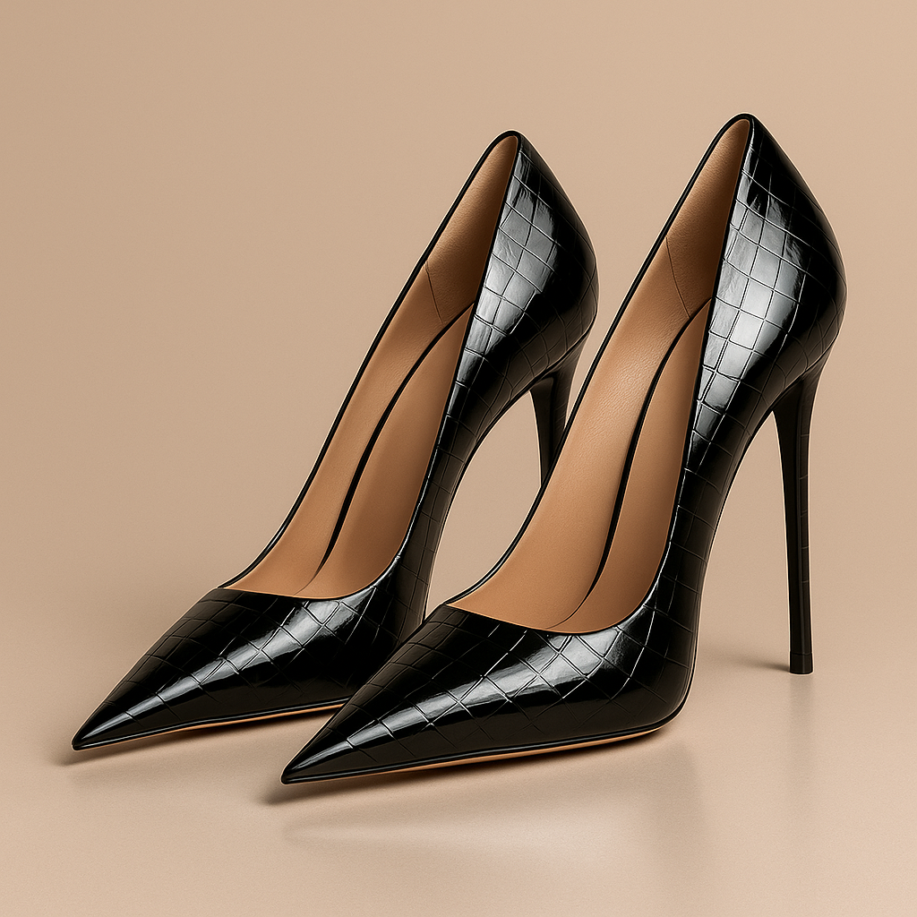Noir Éclat™ – Stiletto Heels with Crocodile Step