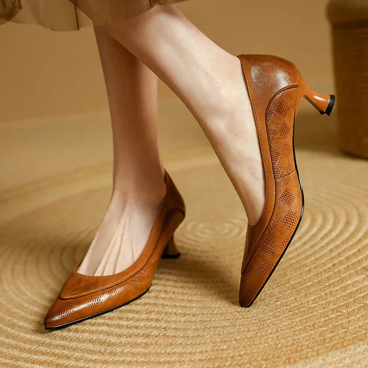 Elegant Natural Leather Heels Belle