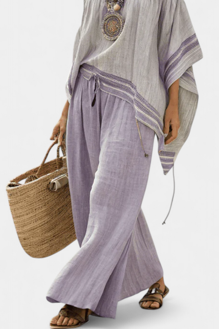 Serenella - Off-Shoulder Top and Wide-Leg Striped Pants