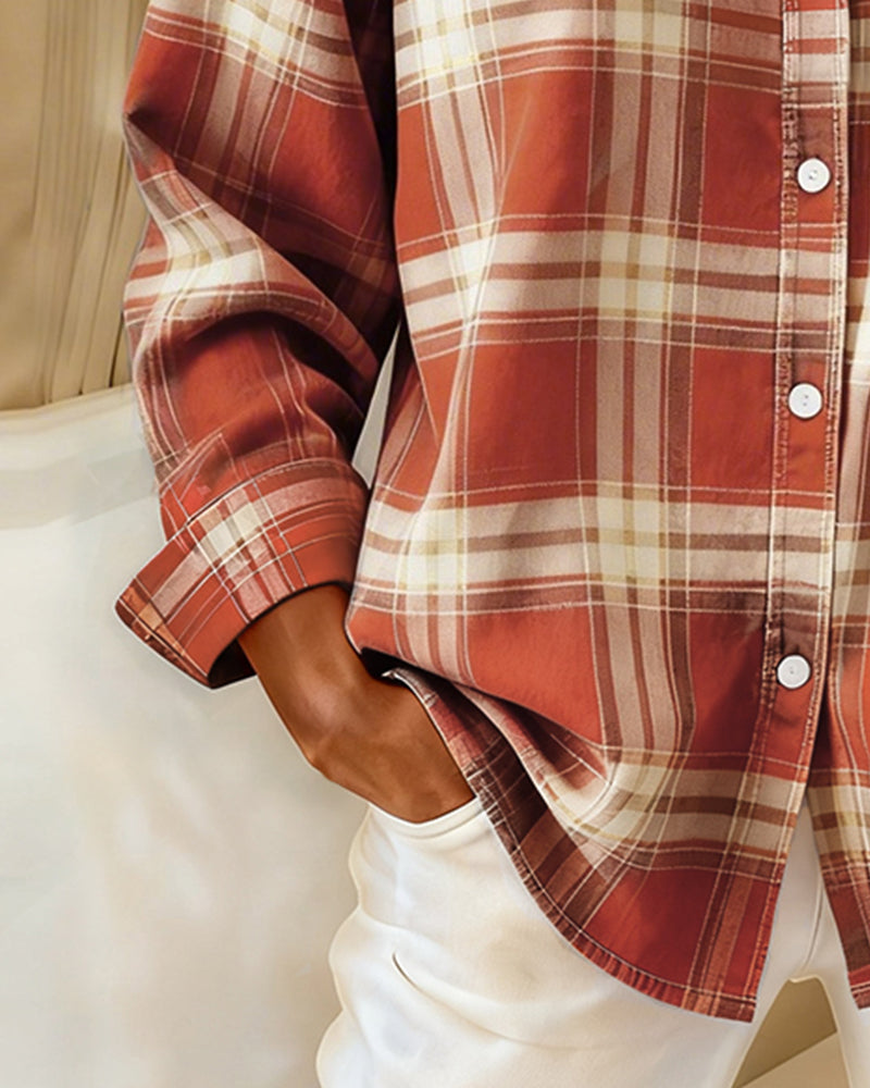 Laluna® | Shirt with Check Pattern and Notched Collar