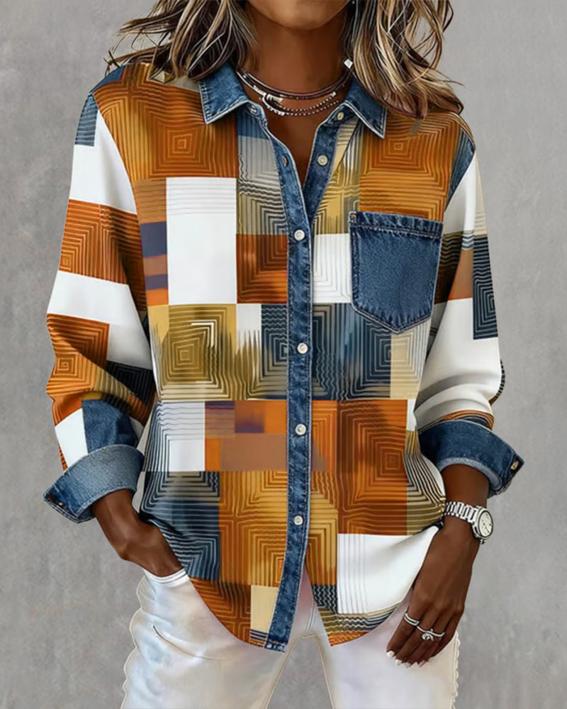 Laluna® | Color Block Shirt Fashionable Collar