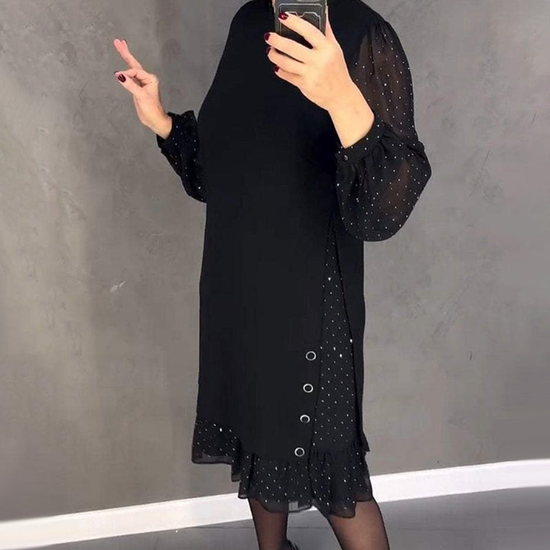 Thessariae - Elegant Dress with Crystals and Round Neck