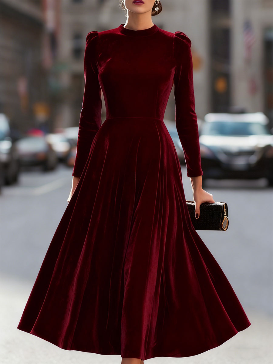 Larah – Luxurious Velvet Long-Sleeve Midi Dress