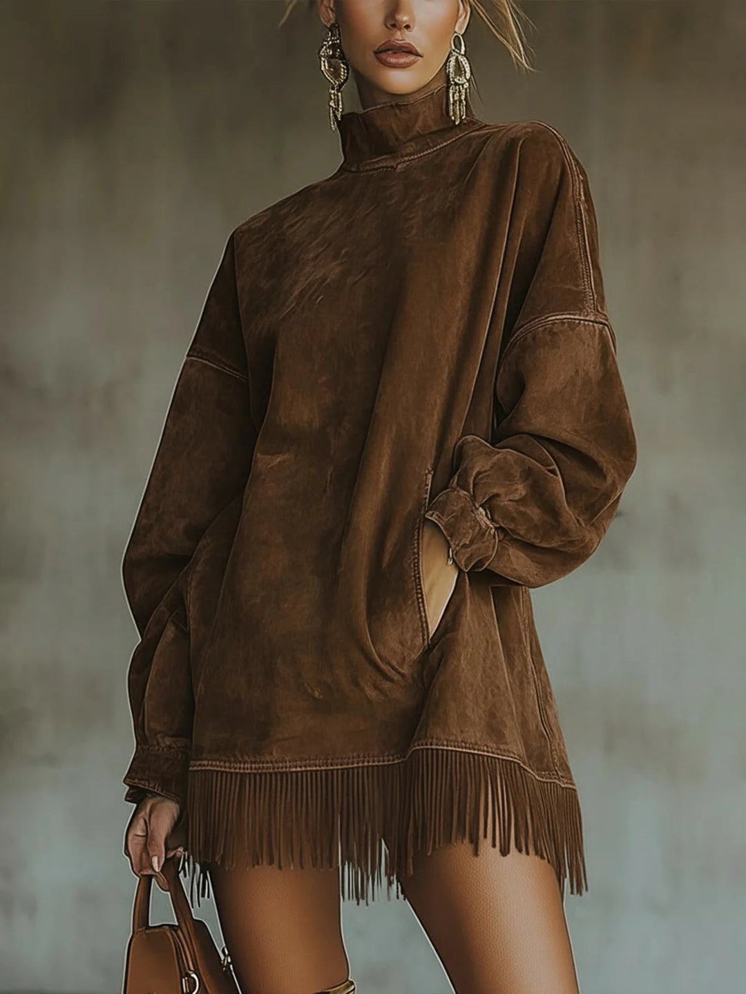 Darcie | Suede Tunic Dress with Fringes
