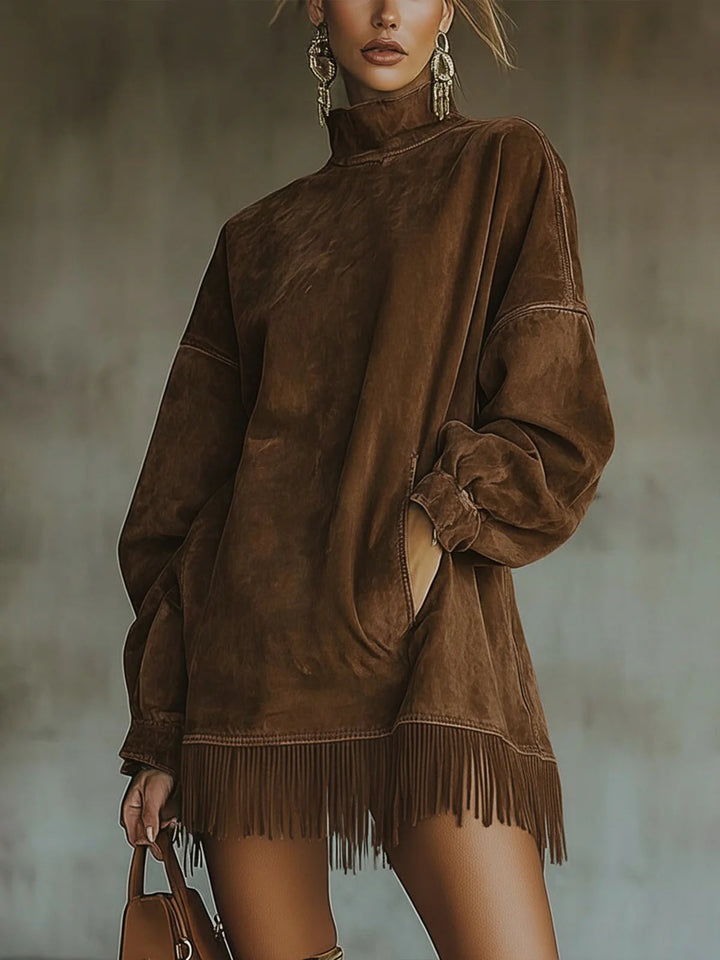 Darcie | Suede Tunic Dress with Fringes