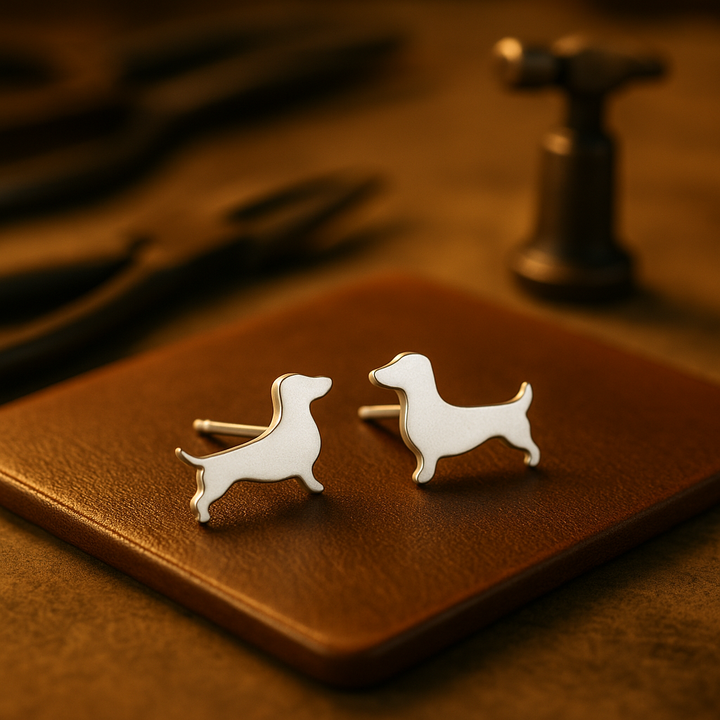 Dachshund Button Earrings