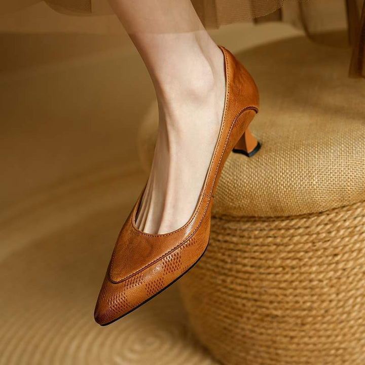Elegant Natural Leather Heels Belle