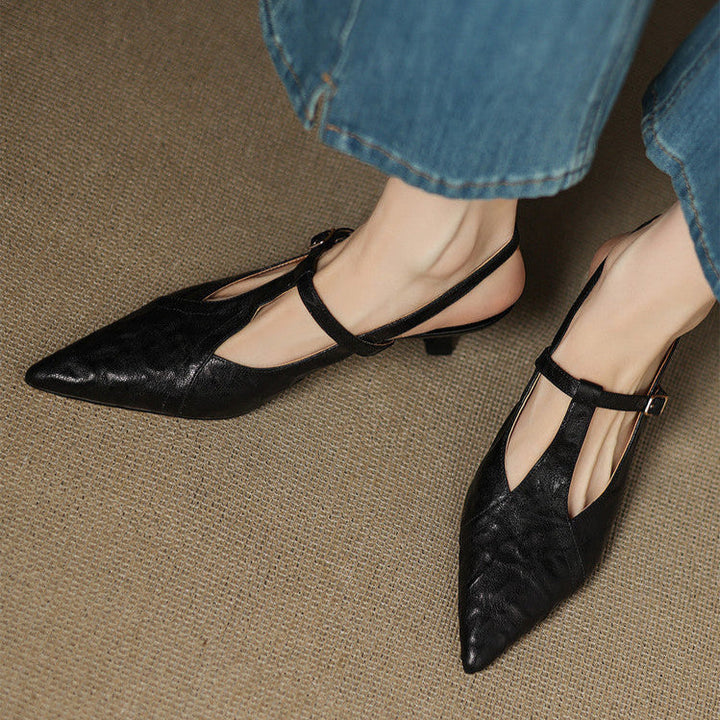 Black Leather Stiletto Heels Authentic