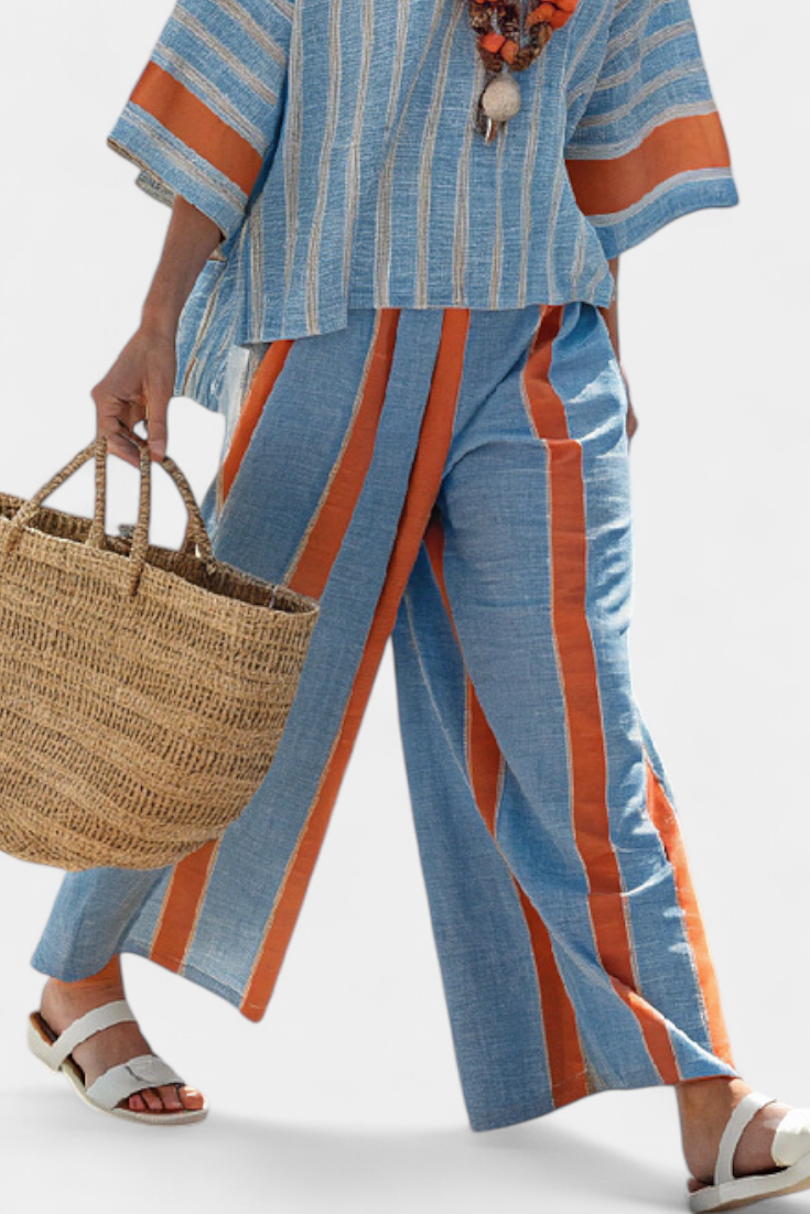 Valeria – sophisticated striped terracotta top and linen pants