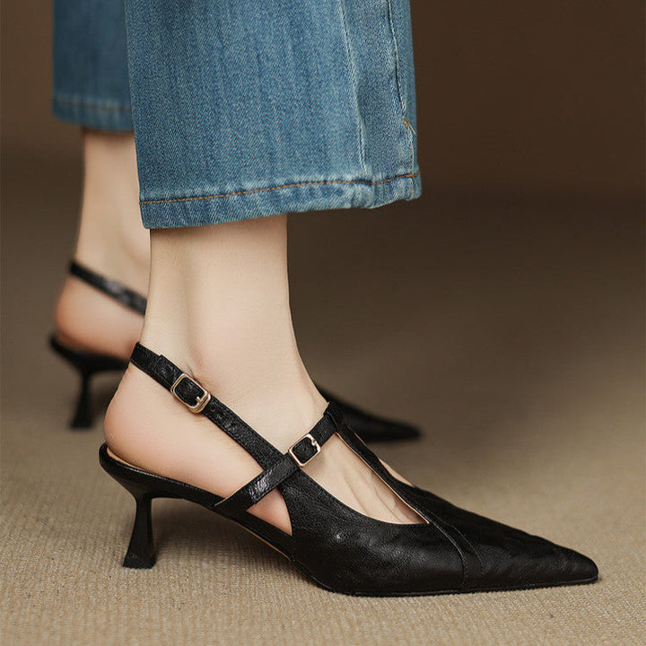 Black Leather Stiletto Heels Authentic