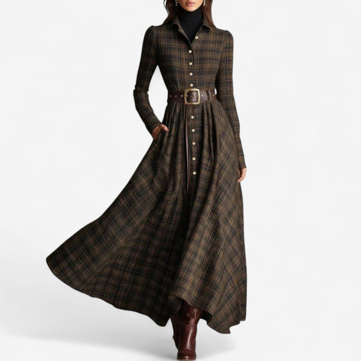 Sara - Elegant Maxi Check Dress