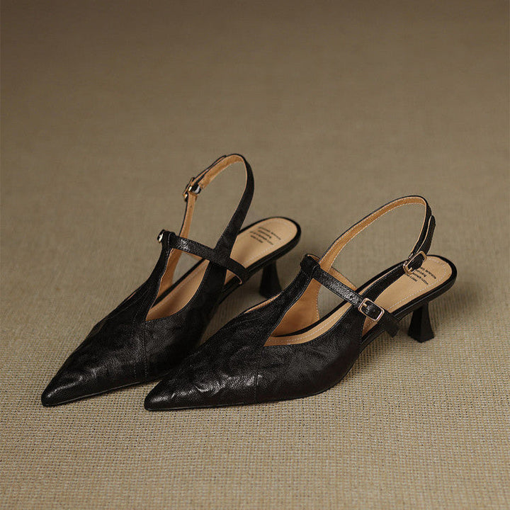 Black Leather Stiletto Heels Authentic