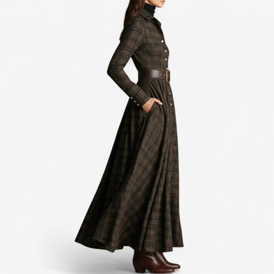 Sara - Elegant Maxi Check Dress