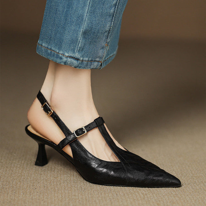 Black Leather Stiletto Heels Authentic