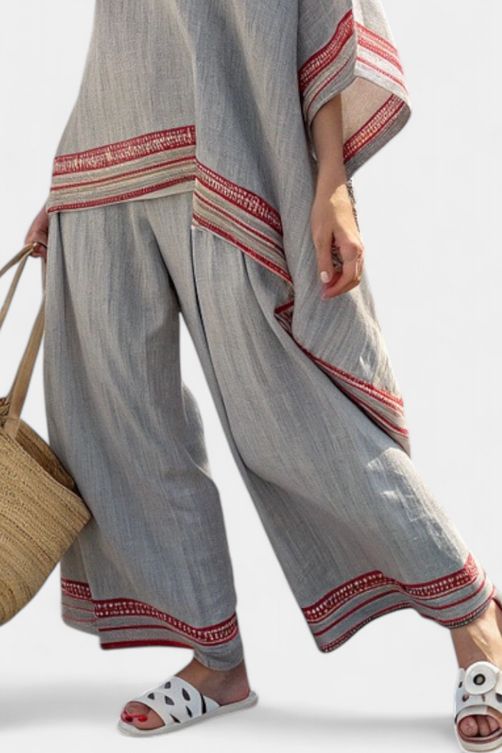 Rossella – Sophisticated Asymmetrical Blouse and Wide-Leg Ethnic Pants
