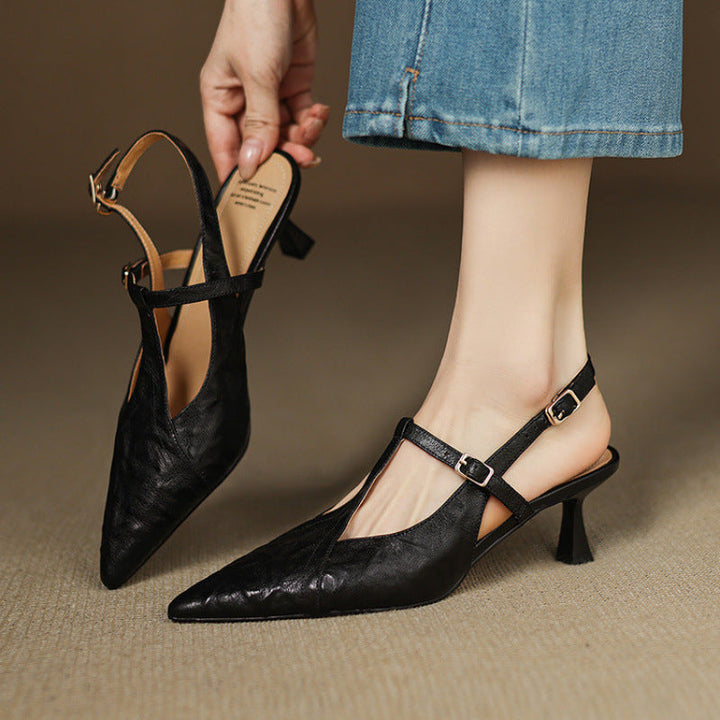 Black Leather Stiletto Heels Authentic