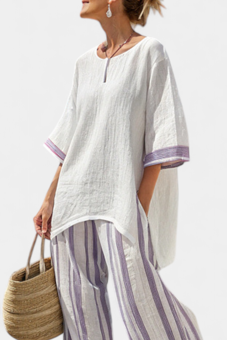 Allegra – Comfortable Blouse and Striped Bamboo Pants