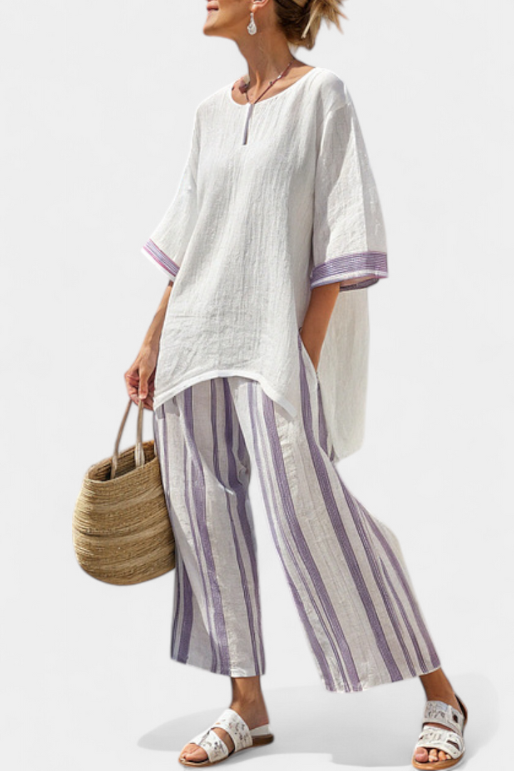 Allegra – Comfortable Blouse and Striped Bamboo Pants