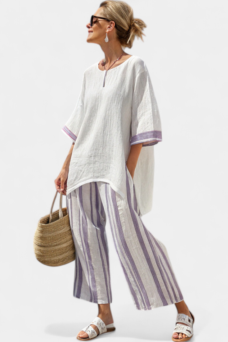 Allegra – Comfortable Blouse and Striped Bamboo Pants