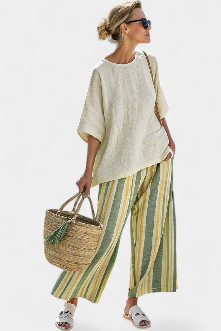 Caterina – Sophisticated top and striped linen pants