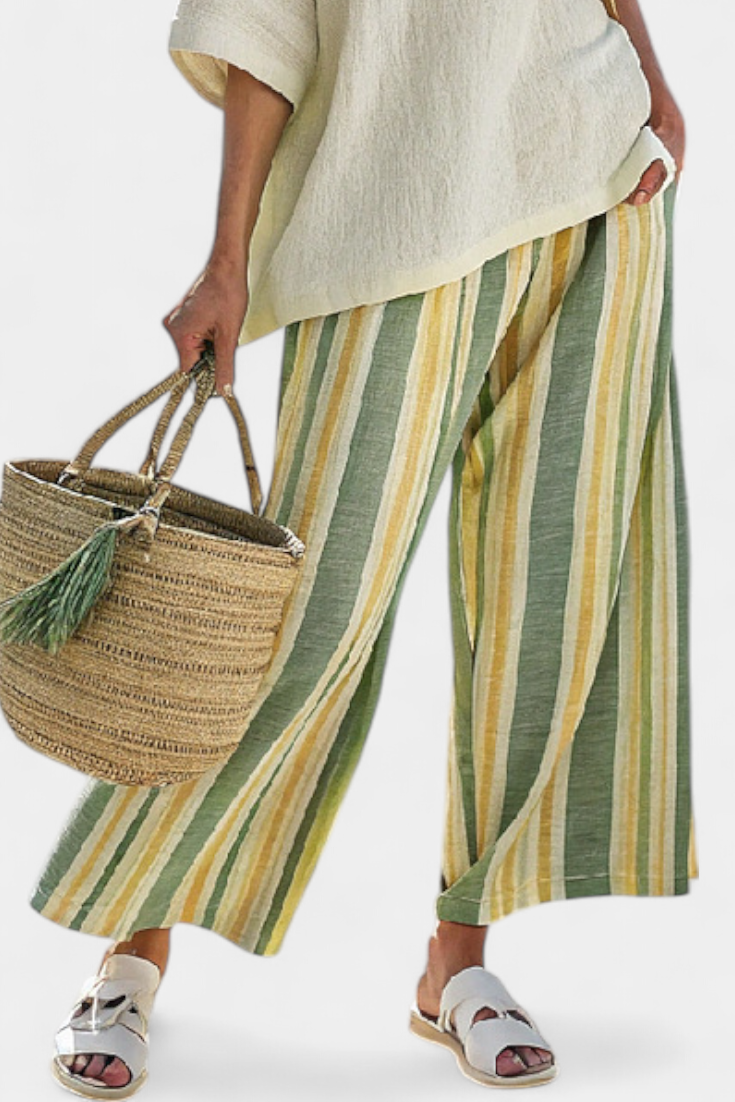 Caterina – Sophisticated top and striped linen pants