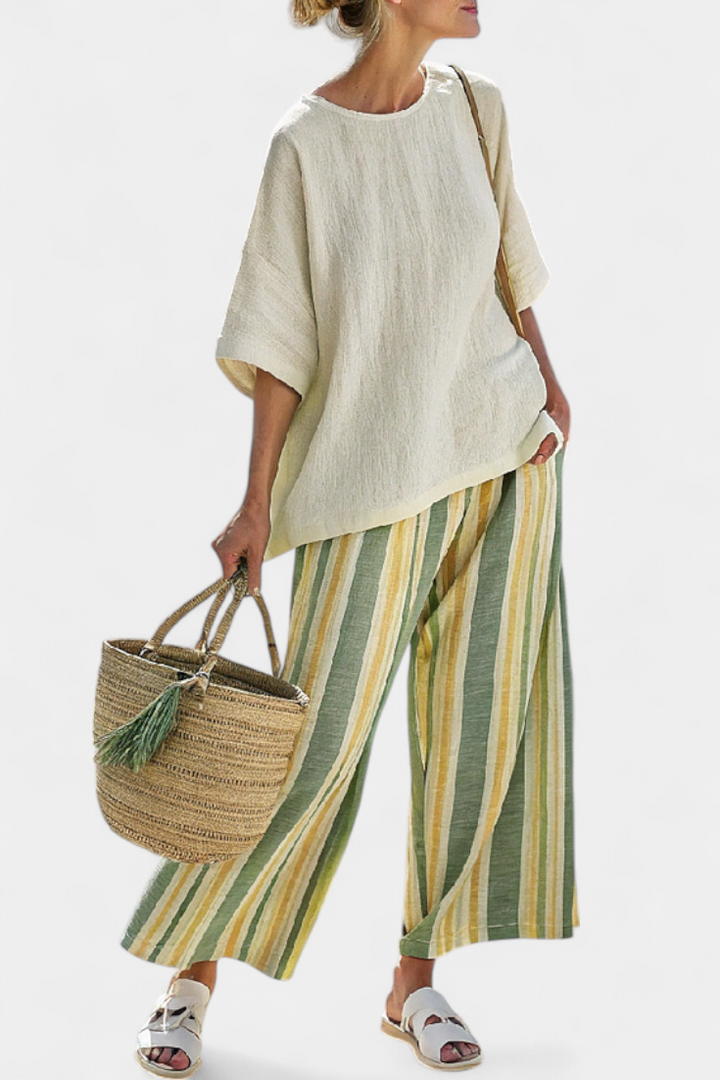Caterina – Sophisticated top and striped linen pants
