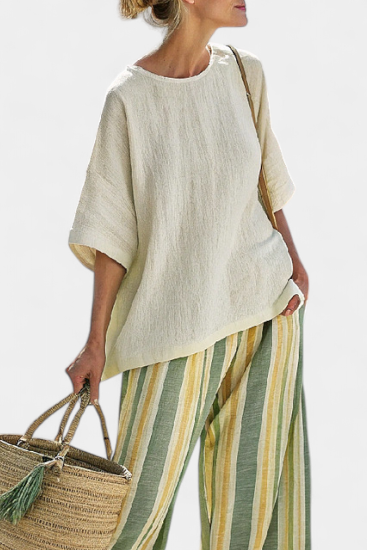 Caterina – Sophisticated top and striped linen pants