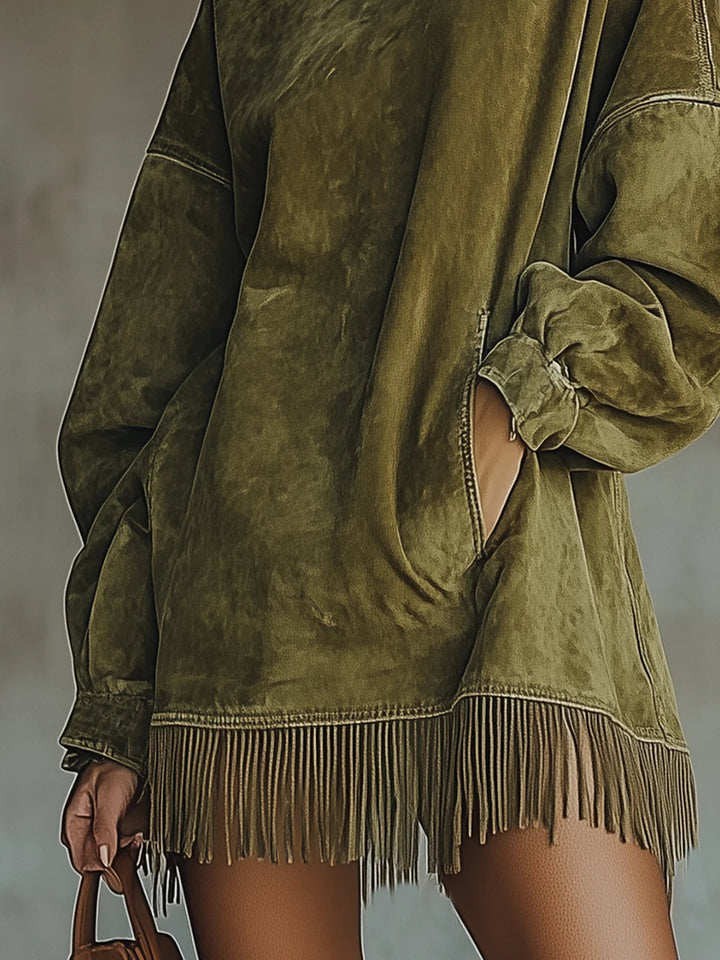 Darcie | Suede Tunic Dress with Fringes