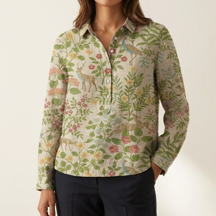 Elena – Linen Patterned Shirt