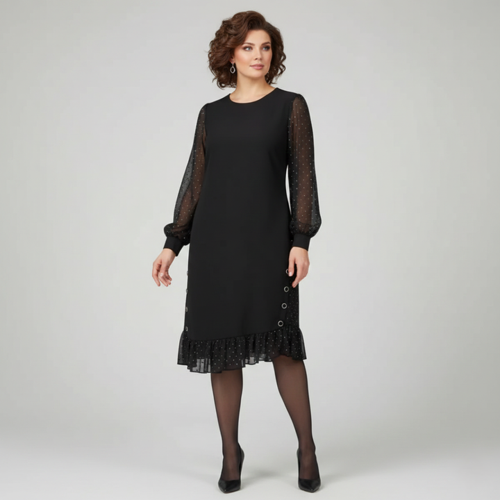 Gianna - Elegant Black Dress with Embroidered Sleeves
