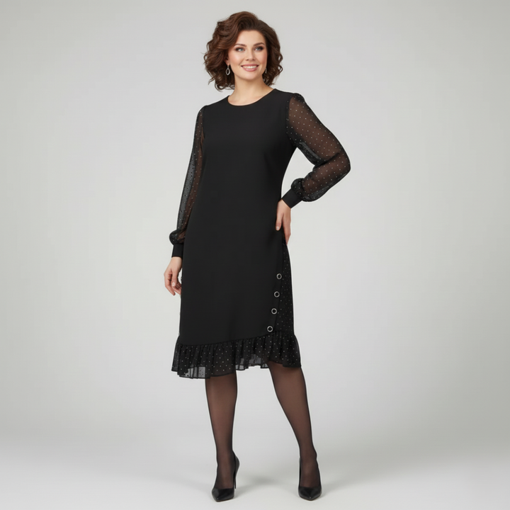Gianna - Elegant Black Dress with Embroidered Sleeves