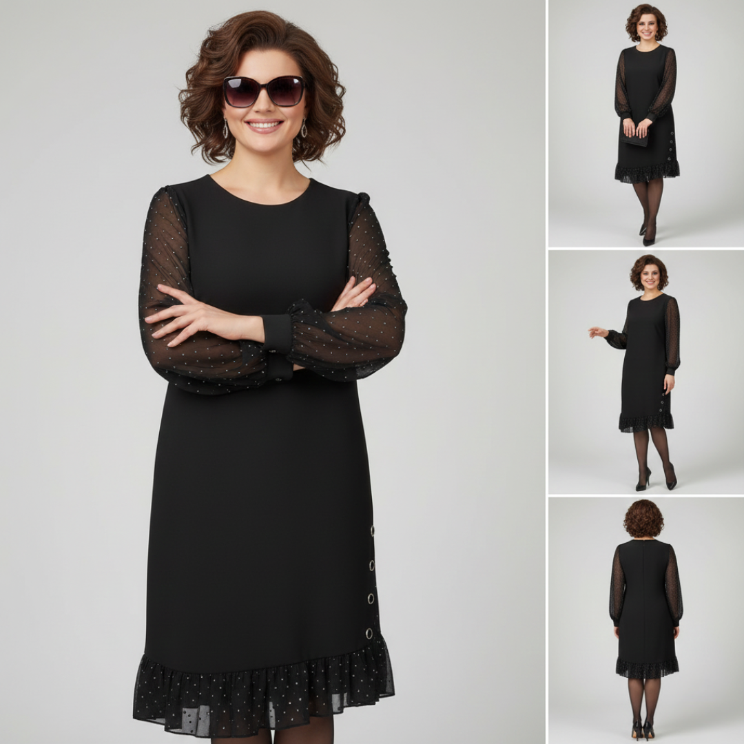 Gianna - Elegant Black Dress with Embroidered Sleeves