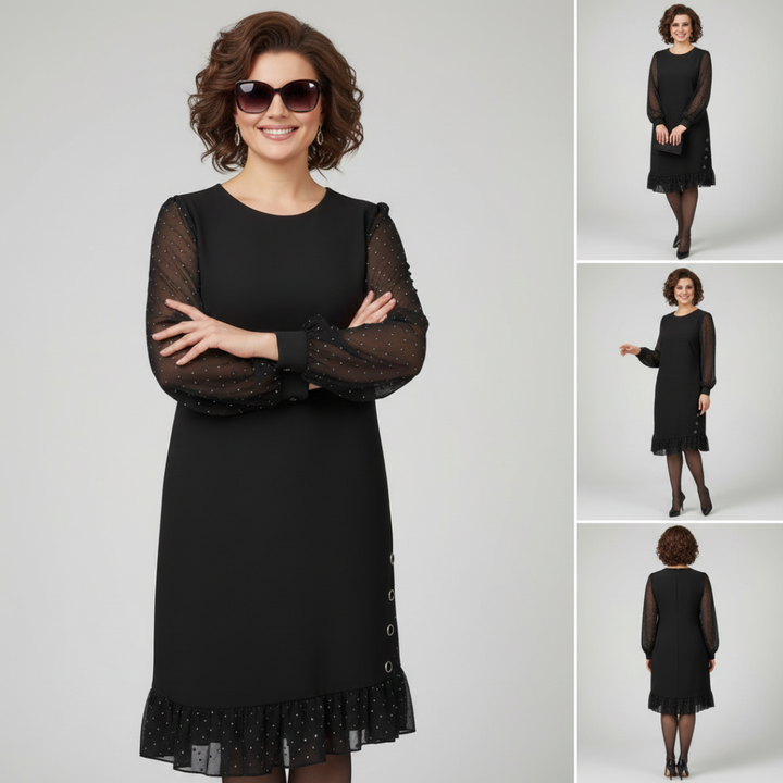 Gianna - Elegant Black Dress with Embroidered Sleeves