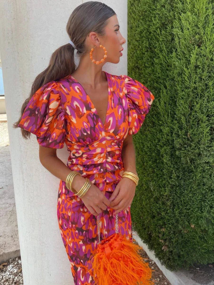 Vivid Pleated Midi Dress