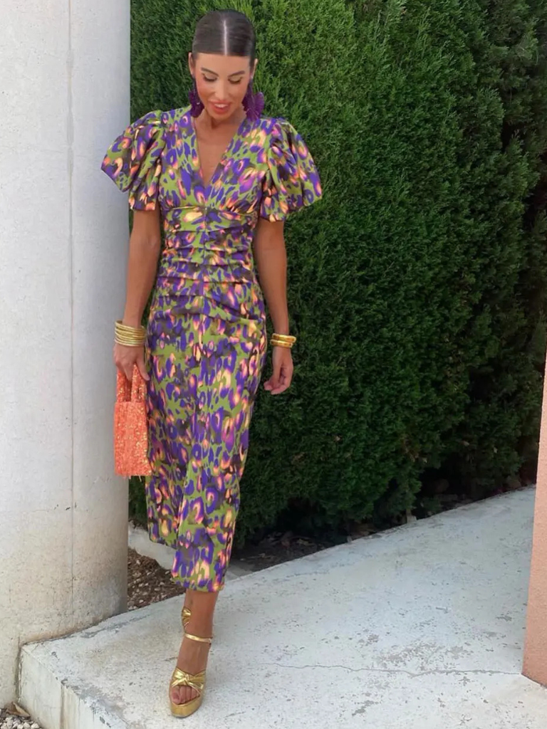 Vivid Pleated Midi Dress