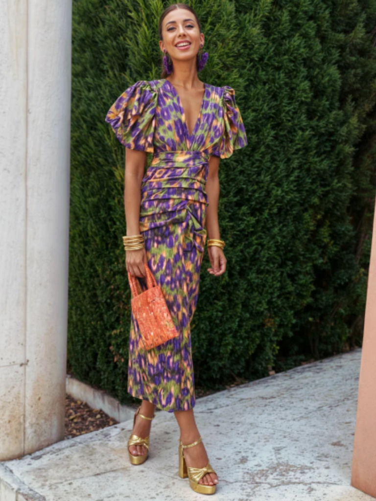 Vivid Pleated Midi Dress