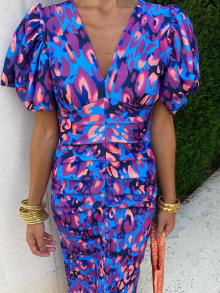 Vivid Pleated Midi Dress