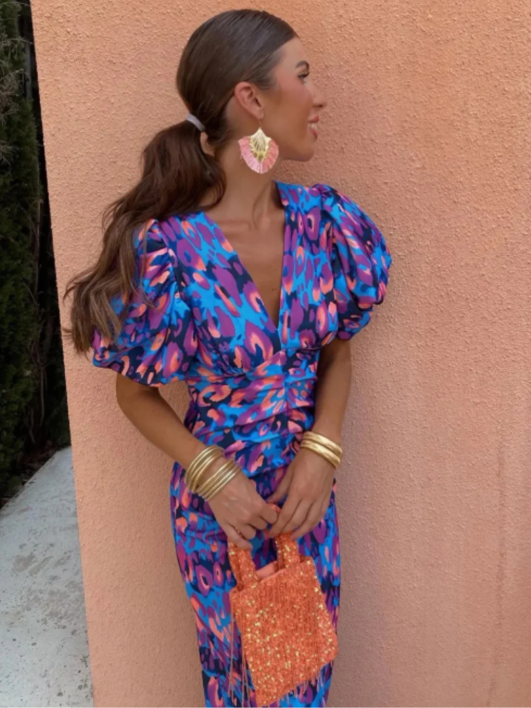 Vivid Pleated Midi Dress