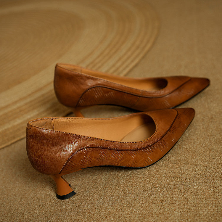 Elegant Natural Leather Heels Belle