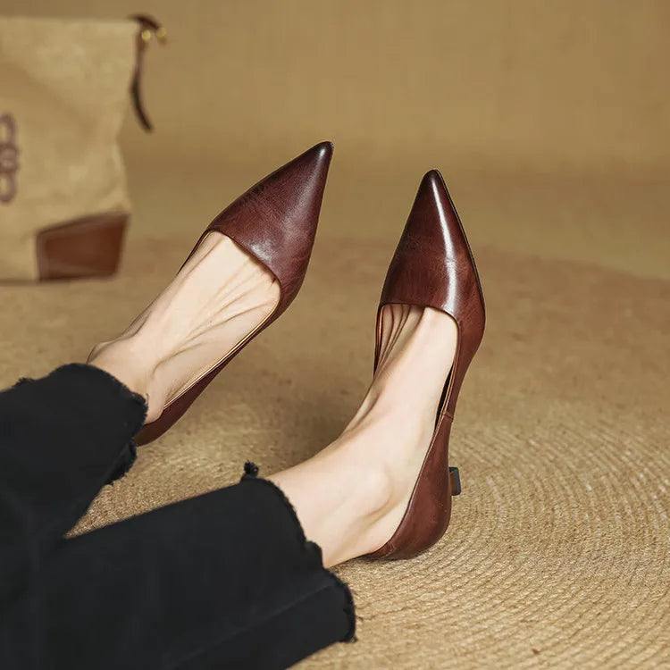 High Heeled Shoes Made of Genuine Leather