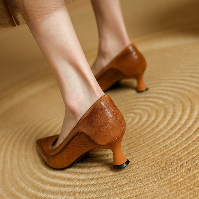 Elegant Natural Leather Heels Belle
