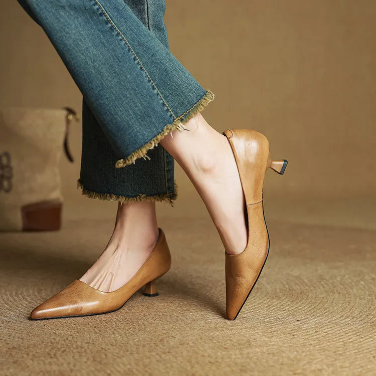 High Heeled Shoes Made of Genuine Leather