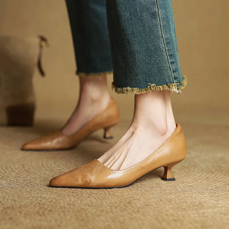High Heeled Shoes Made of Genuine Leather