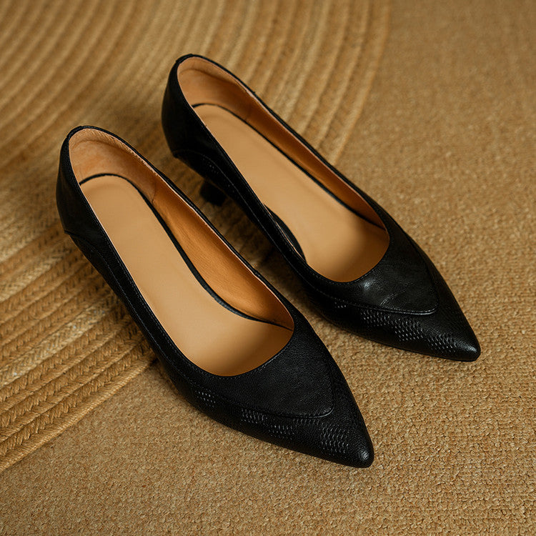 Elegant Natural Leather Heels Belle