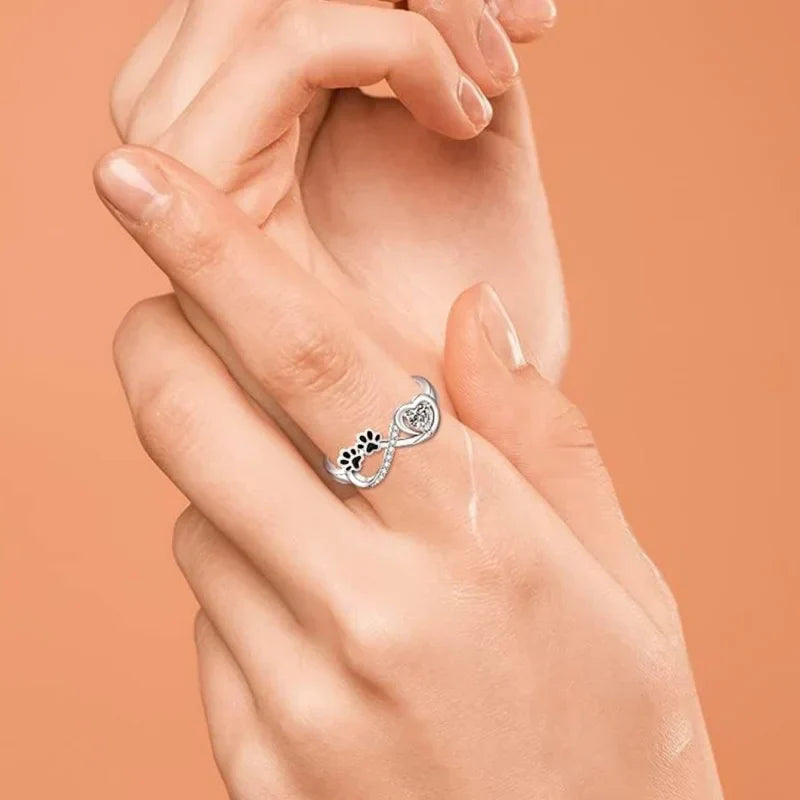 Paw Print Ring with Heart and Infinity Design