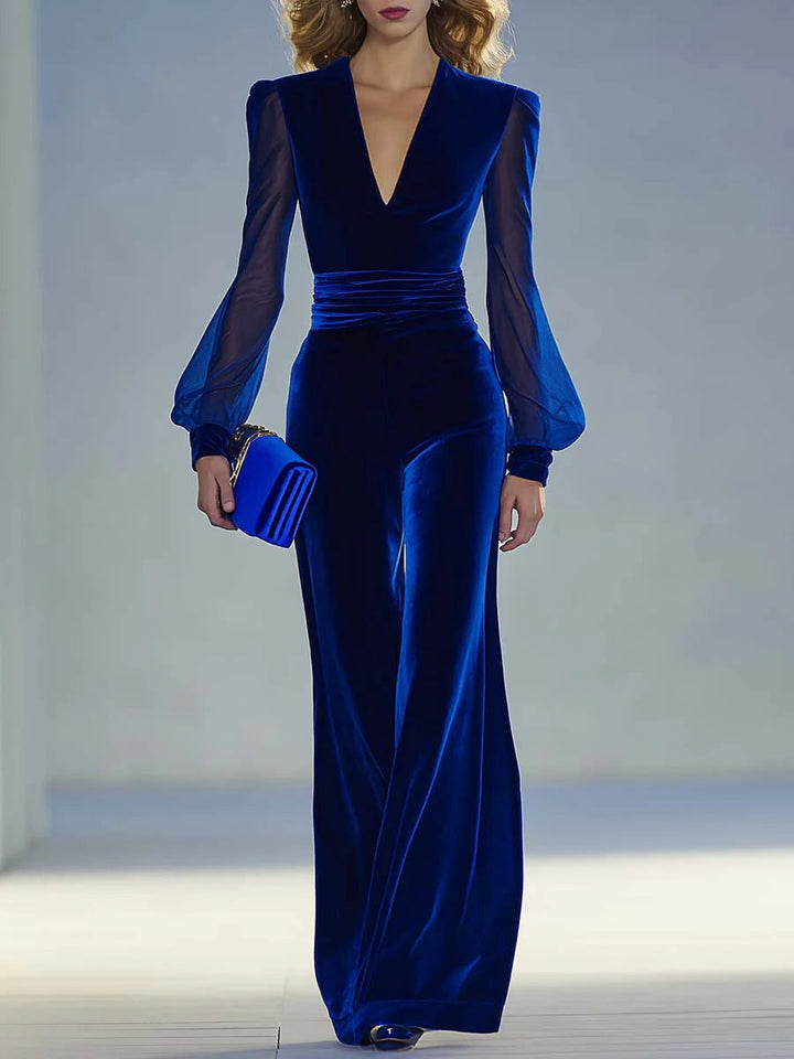 Victoria | Retro V-neck Velvet Jumpsuit