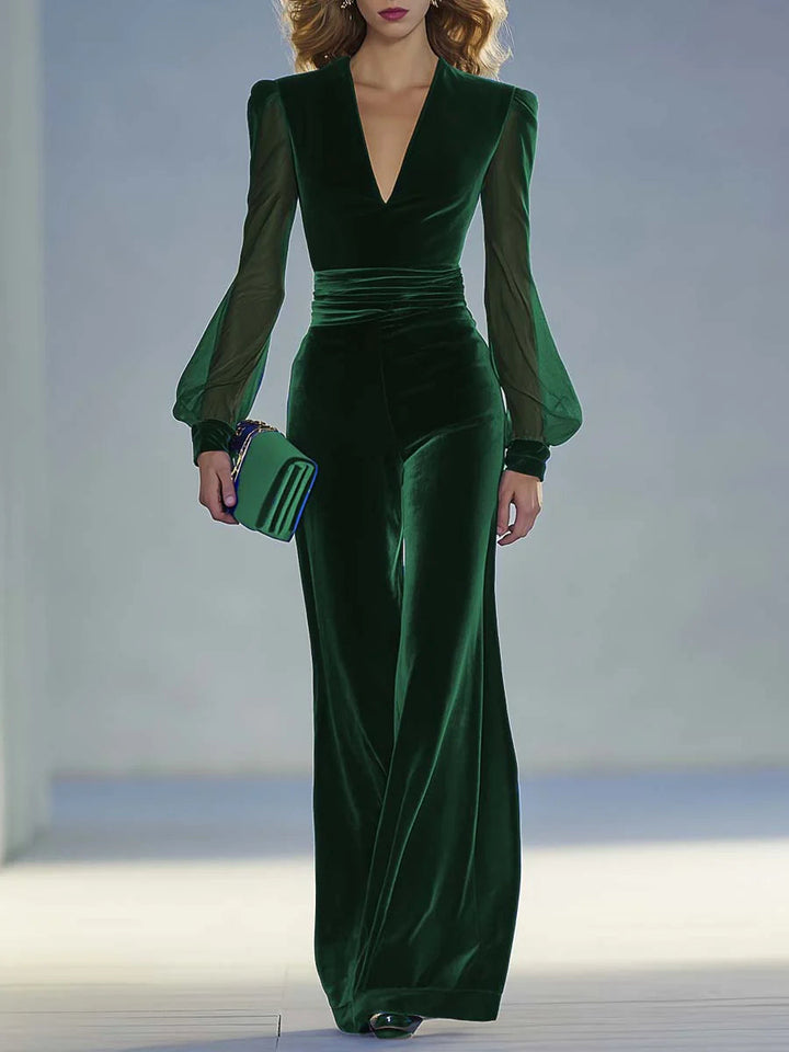 Victoria | Retro V-neck Velvet Jumpsuit
