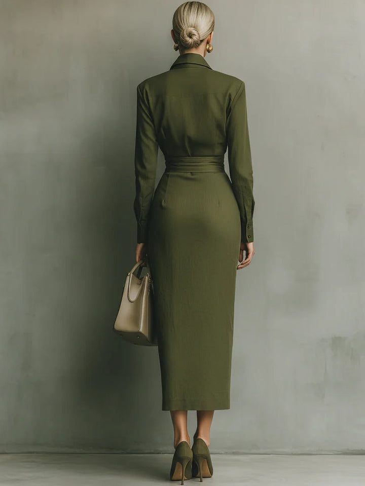 Kaelynne – Wrap Dress with Slim Collar
